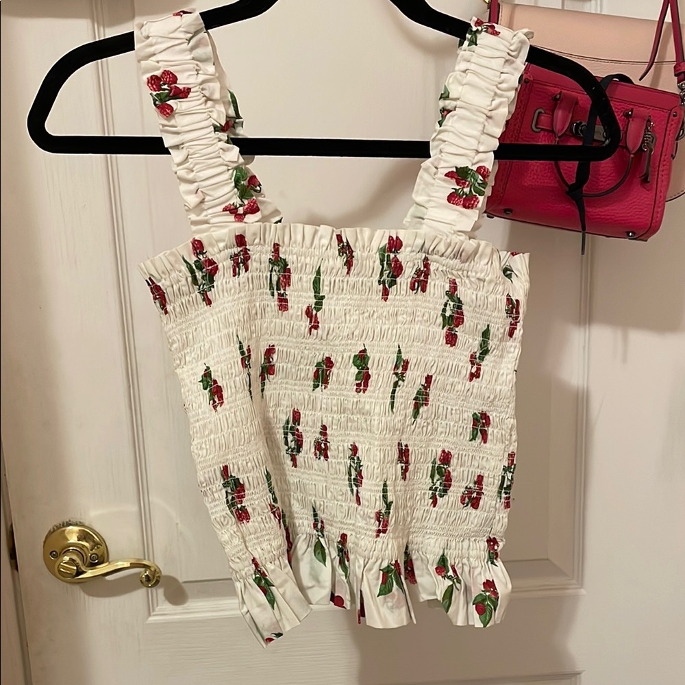 WayF White Smocked Floral Tank Top